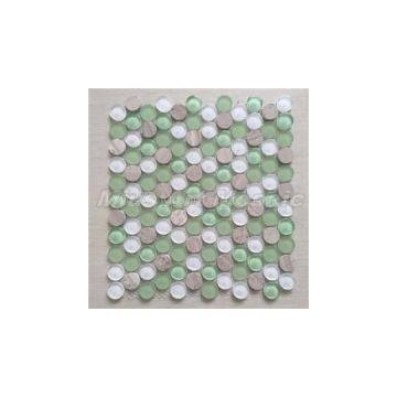 [Mius Art Mosaic] Penny round green white glass mosaic circle mosaic tile backsplash C2014