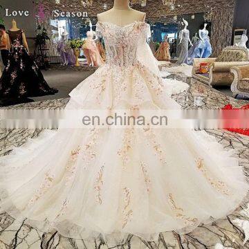 LS00293 off Shoulder Flower Afghan Wedding Dress Styles Lace up Mother of the Bride Beach Wedding Dress photo-6
