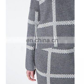 Manufacture Wholesale Clothing With Grey Grid Check Stripe Long Sleeve Mini Knit Dress Bureau photo-4