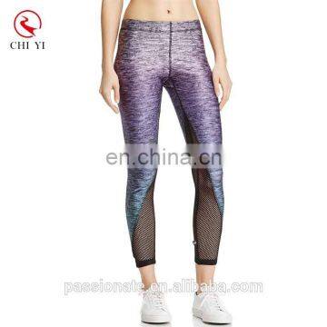 2017 shiny lycra spandex leggings printed mesh insert yoga capris