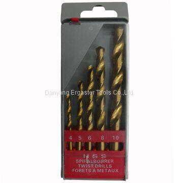 Titanium Drill Bit Set - 5-Piece, M2 High Speed Steel HSS, for Steel, Alloy and Other Hard Metals