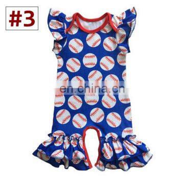 Baby Boutique Cotton Rompers Toddler Girl Spring Summer Flutter Sleeve Baseball Football Print Jumpsuit photo-3