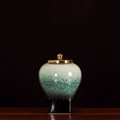 Modern Creative Chinese Jingdezhen Green Storage Jar Ceramic Vase With Lid For Indoor photo-3