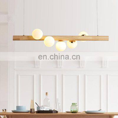 2022 New Design Nordic Modern Long Wooden Glass Ball Pendant Light for Home Restaurant Decoration Chandelier