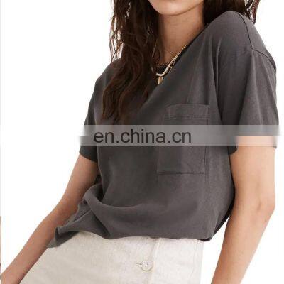 Summer Women Solid Short Sleeve T Shirt Casual Round Neck Bamboo Women t Shirt With Your Logo photo-4