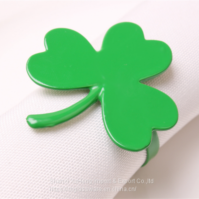 Lucky Green Colored Napkin Ring With 3 Leaf For Valentine's Day