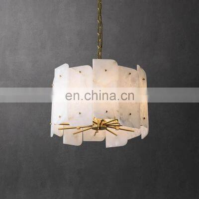 Luxury Living Room Copper Round Alabaster Marble LED Chandelier Light