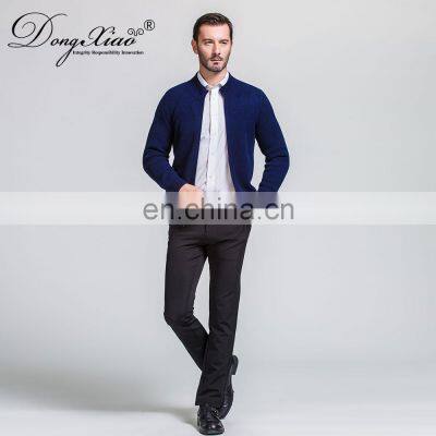 Fashion Cardigan Coat Cashmere Sweater Zipper Men Slim Fit Stand Collar Cotton Adults Winter Knitted Thick Navy Wool Cardigan