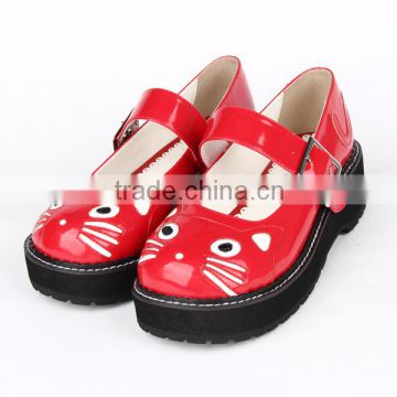 2015 New red cat cartoon bukcle strap 5cm heel black bottom girl lolita leather school shoes                        
                                                Quality Choice