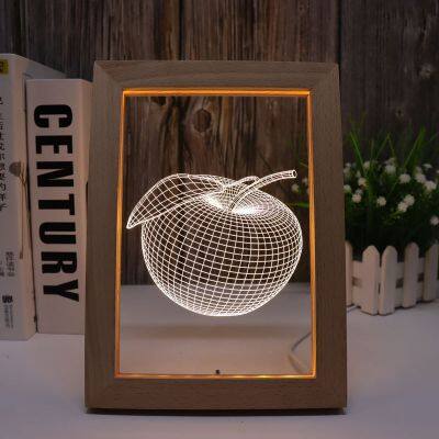 USB Photo Frame With Led Light Inside Wholesale Custom Made Wooden Table Gift Light For Living Room