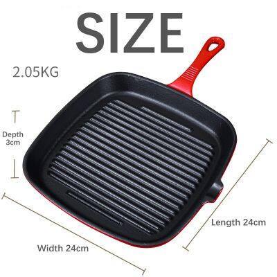 Enameled Cast Iron Steak Grill Pan - Square Skillet With Drip Spout, for All Cooktops, Perfect Grill Marks, Cardinal Red photo-2