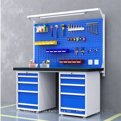 Professional Metal Workbench With Steel Frame & Heavy-Duty Drawers for Automotive Repair Workshops | Industrial Tool Storage