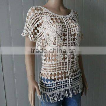 Summer Tops Hot Cotton Embroidery Lace Fabric Vest for Women T-shirt photo-2