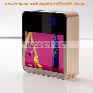 LCD digital display indicator power bank polymer cell 6600mah with HD advertising, Aviation aluminium portable power
