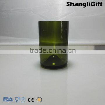 Green Color Cylinder Cut Glass Candle Holder