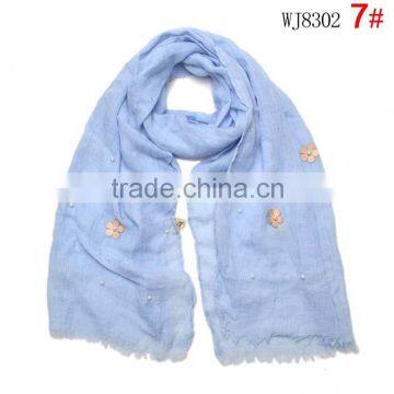 2015 Autumn Winter Newest Small Flower Applique Pearl Beads Fixed Soft Cotton Baby Girl Scarf photo-2