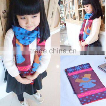 Good Quality Fashion Baby Boys Girls Snowflower and Snowman Knitted Cashmere Scarf for Christmas