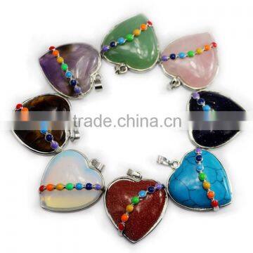 Natural Seven Chakra Gem Stone Heart Pendant Necklace