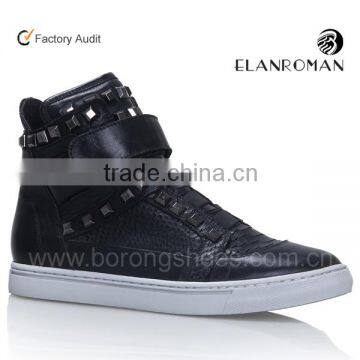 Men high top genuine leather sport shoes custom logo sneakers