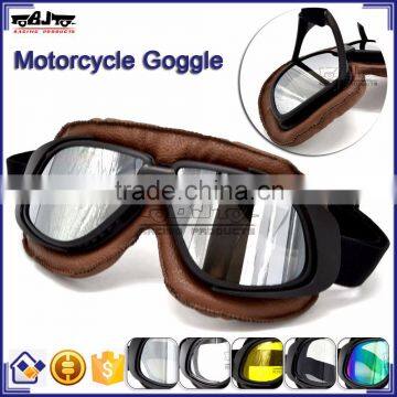 BJ-GT-008 New Style Silver Lens Brown Leather Racing Motocross Goggles