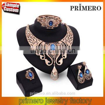 Dubai 18k Gold Plated Hot Selling CZ Crystal Statement Necklace And Earrings Set 4 PCS Jewelry Sets