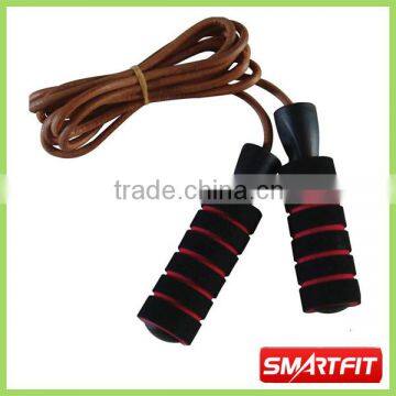 leather Jump Rope with 2 color foam handle