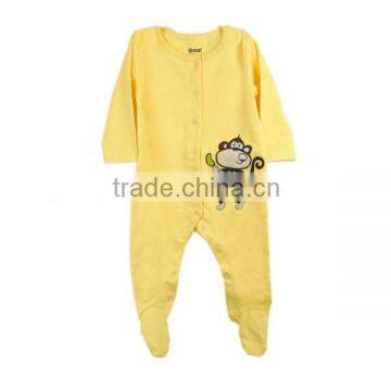 100% cotton jersey baby romper with foot with cute embroidery