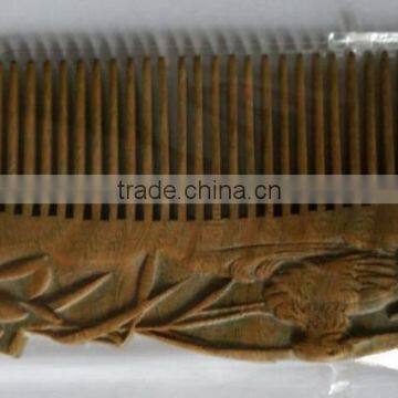 engraved Natural Green Sandal Wood Healthy comb