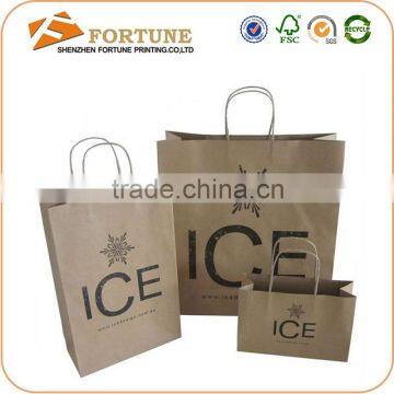 Custom Shopping Packaging PP Twist Hand Flat Handle Kraft Paper Bag