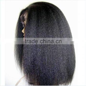 GlueLess Virgin Brazilian Remy Human Hair Full lace Wig Kinky Straight Black