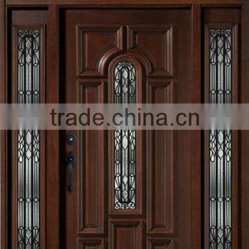 Black Walnut Exterior Solid Wooden Doors Design With Side Panel Transom DJ-S9602MSTHS-2