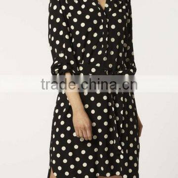 Summer Black And White Dot Belt Decoration Collar Recreational Short Chiffon Dress