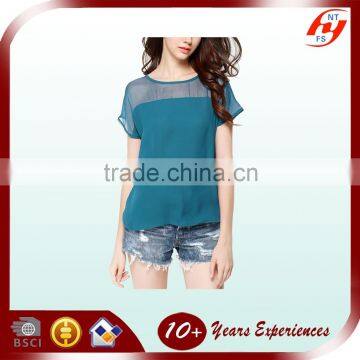 2016 Fashion Design Western Style Lady Slim Fit Tops Lady Fancy Short Sleeve Chiffon Blouse