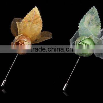 Shiny Glitter Fabric Flower Lapel Pins,Leaf Lapel Pin With Mesh Trim