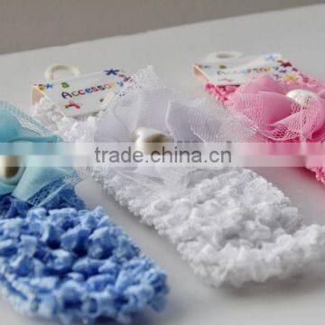 2013Hot sale cotton top baby crohet headbands with flower for baby girls