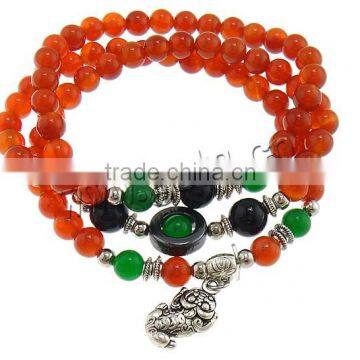 Agate Beads Multilayer Bracelets with Elastic Thread Non Magnetic Hematite Red Agate