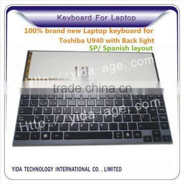 100% brand new Laptop keyboard for Toshiba U940 with Backlist spanish layout