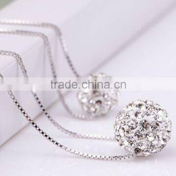 New Arrival! 925 Sterling Silver Necklace Chain With Rhinestones Ball