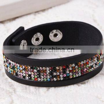 2016 PU Leather Bracelet Hot Drilling Diamond Bracelet With Snap Button