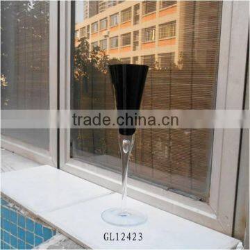 elegant black colored long stem glass champagne flute