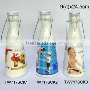 TW717SCK ceramic milk bottle with printig with metal clip