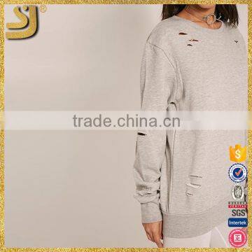 American Style Hoodies, Grey Ripped Oversized Sweatshirt, High Quality Cotton Hoodies for Women photo-5