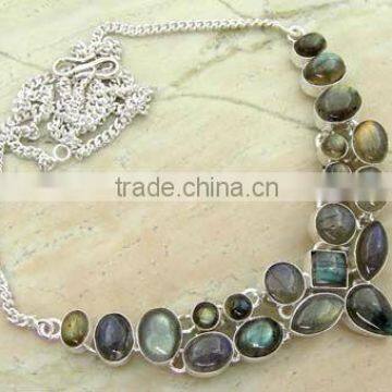 30.50ctw Genuine LABRADORITE & .925 Sterling Silver Necklace Jewelry Wholesale