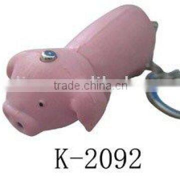 pig shape plastic key chain with led light