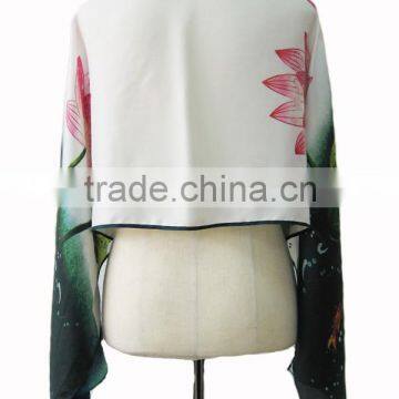 Lotus Flower Print Digital Print Twill 100% Silk Long Scarf Suzhou Silk photo-3