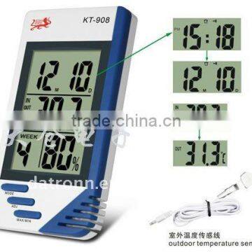 KT908 digital thermometer and hygro clock indoor & outdoor thermometer