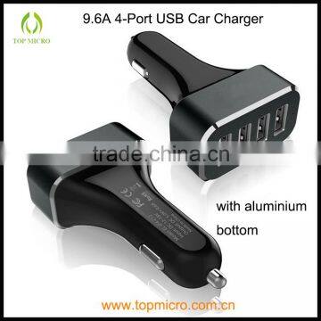 Wholesale 9.6A Intelligent 4-Port USB with Aluminium Bottom Phone Car Charger