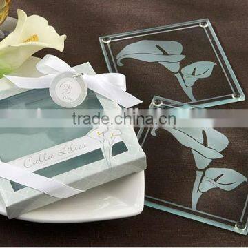 Calla Lilies Frosted-Glass Coasters in Floral-Inspired Gift Box