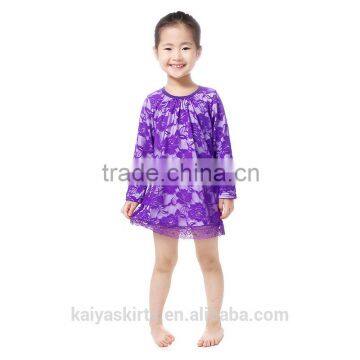 2016 latest fall long sleeve back zipper closured purple lace tulle frock t shirt dress kids girl