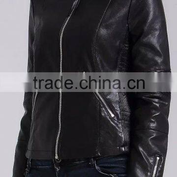 2016 Black stylish skinny Ladies bomber Genuine Leather Jacket